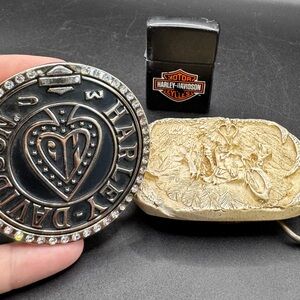 Harley-Davidson Black and Silver Belt Buckle Horn biker belt buckle lot